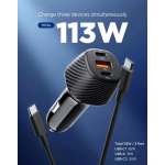 Spigen SGP Φορτιστής Αυτοκινήτου Essential 113W PD EV1133, 2xType-C Port + 1XUSB-A (18W), με καλώδιο USB-C 1μ. - ΜΑΥΡΟ - ACP09543